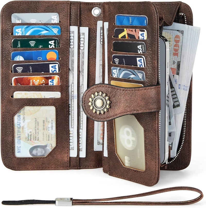 Bostanten Leather Wallet for Women RFID Blocking Zip Around Credit Cards Holder Phone Clutch - Image 2
